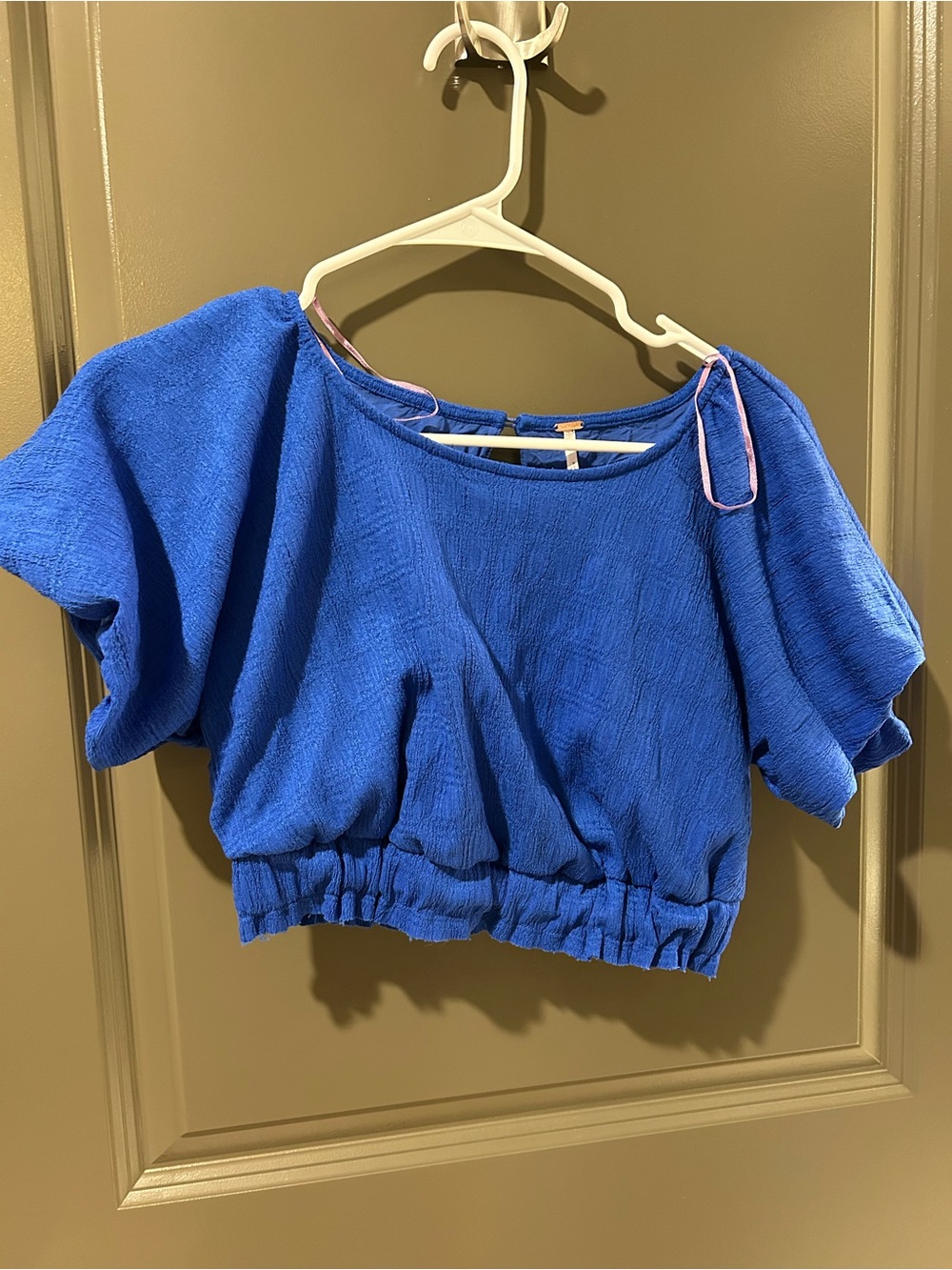 Free People Cobalt Blue Women's Cropped Puff Sleeve Top Size XS